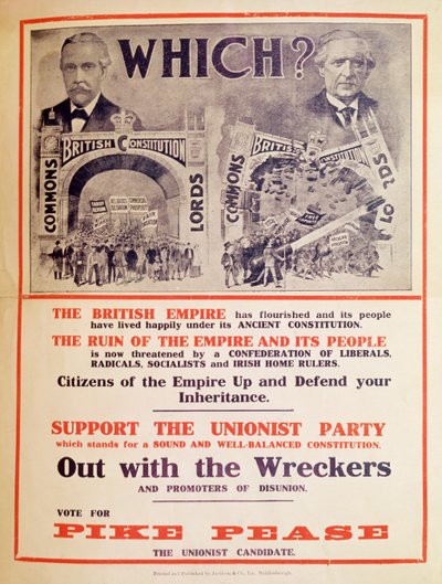 Unionist Party Poster for the British General Election of January 1910 by English School